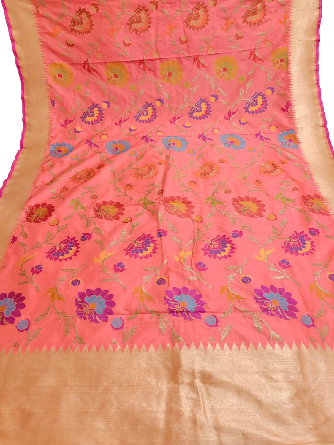 Pink Banarasi Handloom Pure Katan Silk Meenakari Saree - Luxurion World