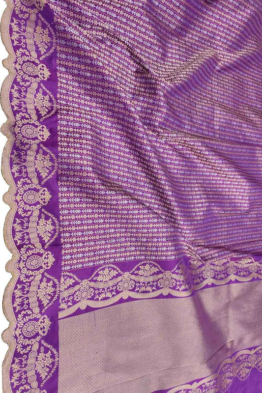 Purple Banarasi Handloom Pure Katan Silk Saree - Luxurion World