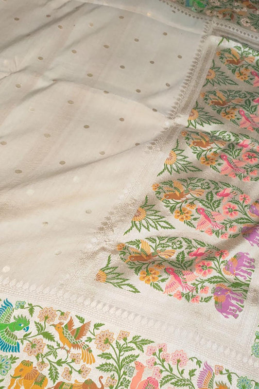 Dazzling Dyeable Handloom Banarasi Tussar Silk Meenakari Saree - Luxurion World