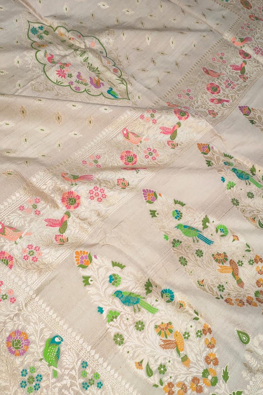 Dazzling Dyeable Handloom Banarasi Tussar Silk Meenakari Saree - Luxurion World