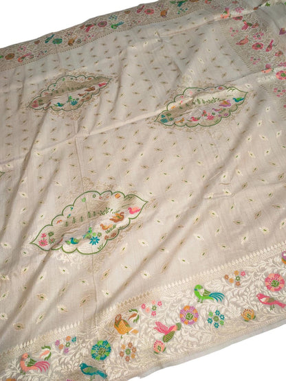 Dazzling Dyeable Handloom Banarasi Tussar Silk Meenakari Saree - Luxurion World