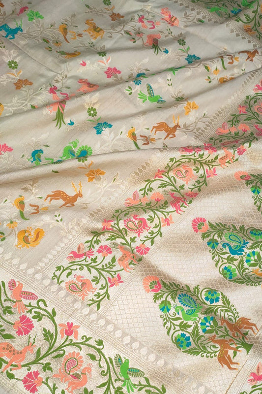 Dazzling Dyeable Handloom Banarasi Tussar Silk Meenakari Saree - Luxurion World