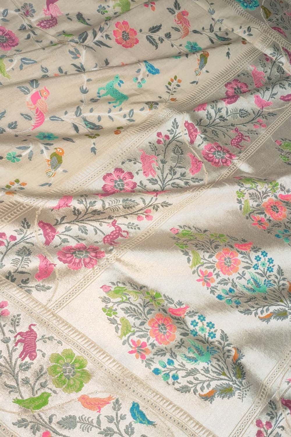 Dyeable Handloom Banarasi Tussar Silk Meenakari Saree - Luxurion World