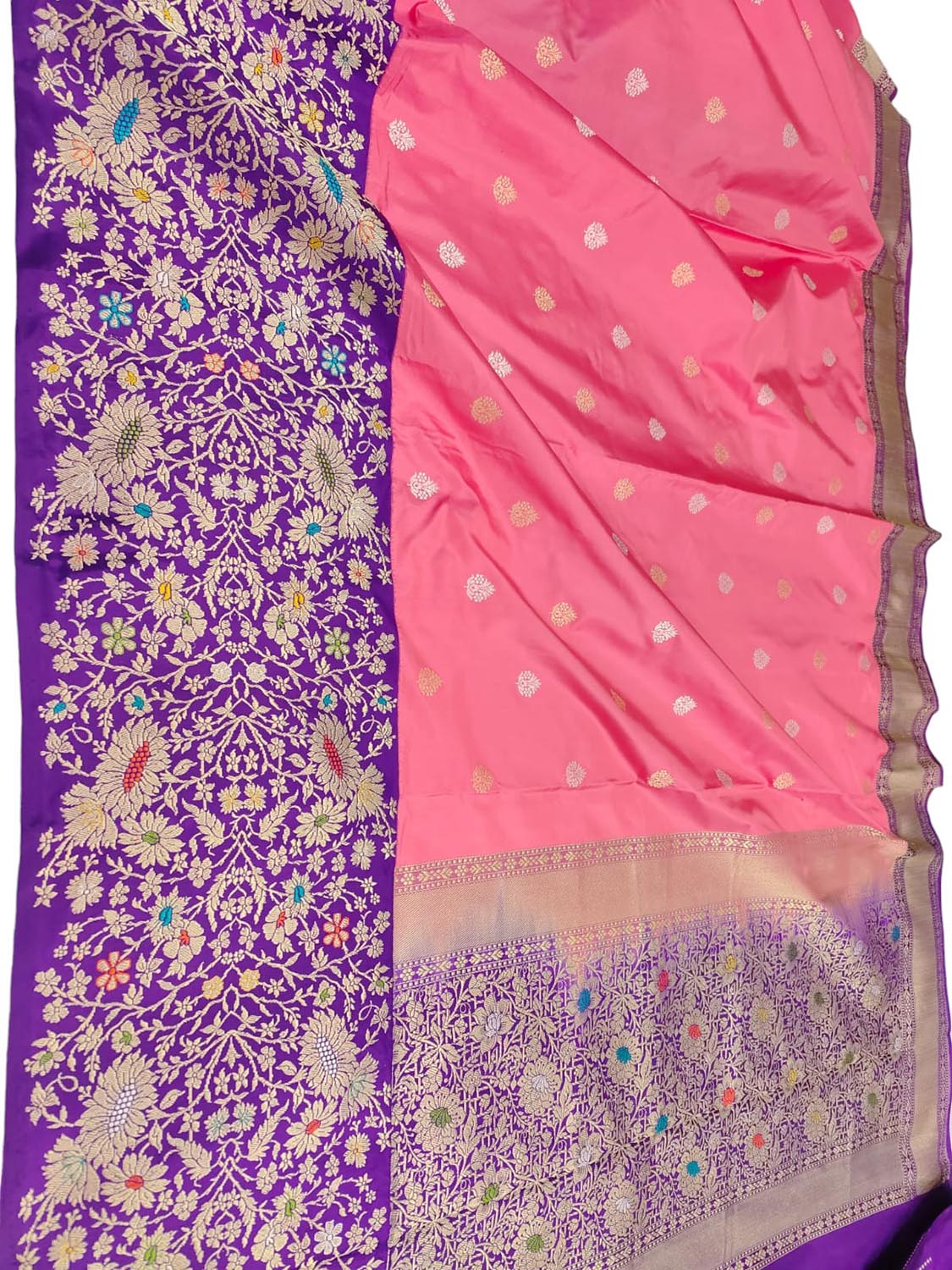 Pink Handloom Banarasi Pure Katan Silk Meenakari Saree - Luxurion World