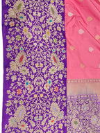 Pink Handloom Banarasi Pure Katan Silk Meenakari Saree - Luxurion World