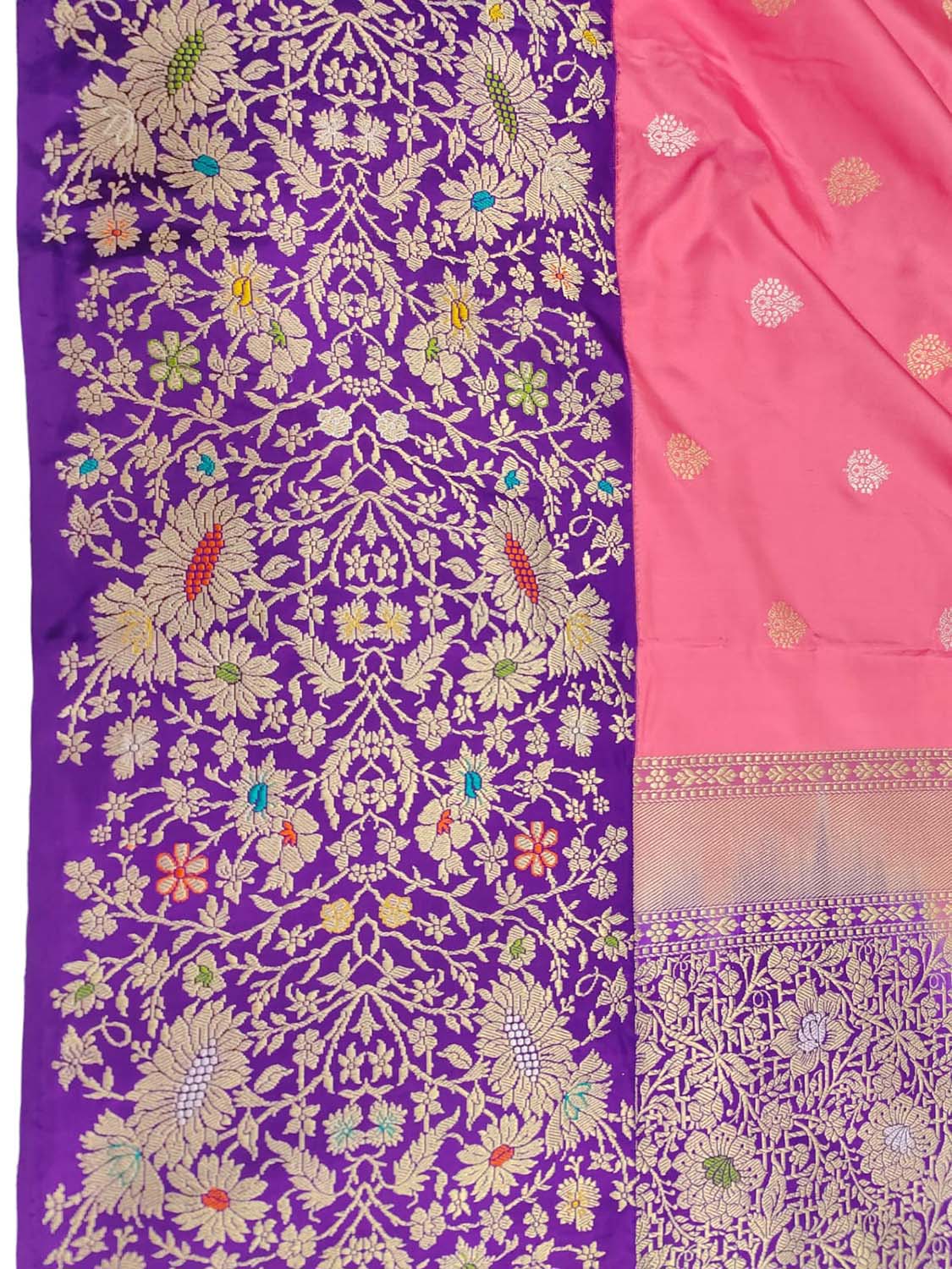 Pink Handloom Banarasi Pure Katan Silk Meenakari Saree - Luxurion World