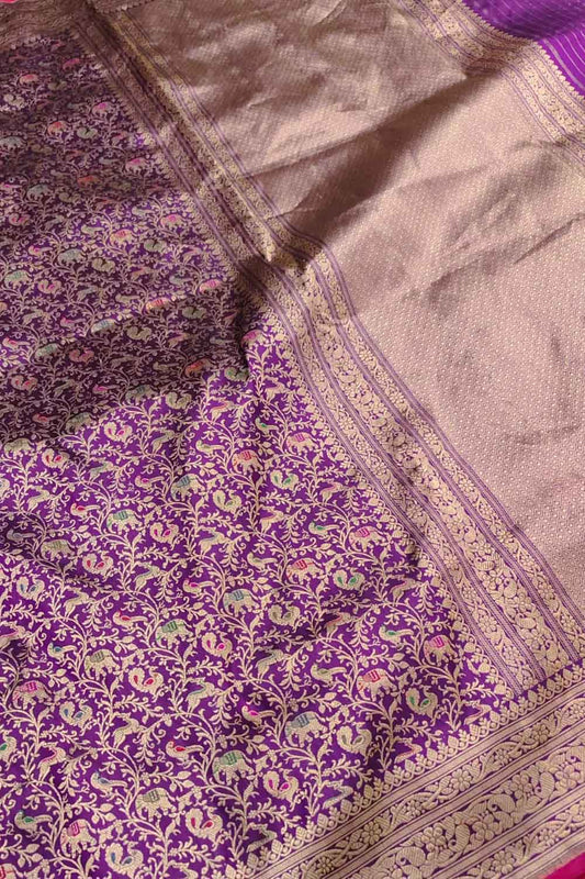 Exquisite Purple Banarasi Katan Silk Saree - Luxurion World