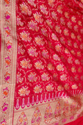 Exquisite Red Banarasi Handloom Katan Silk Saree - Luxurion World