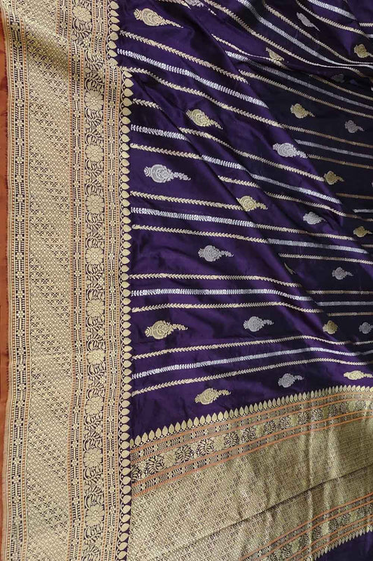 Exquisite Blue Banarasi Handloom Katan Silk Saree - Luxurion World