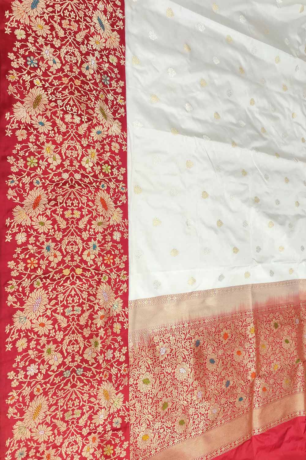 Elegant Off White Banarasi Handloom Silk Saree - Luxurion World