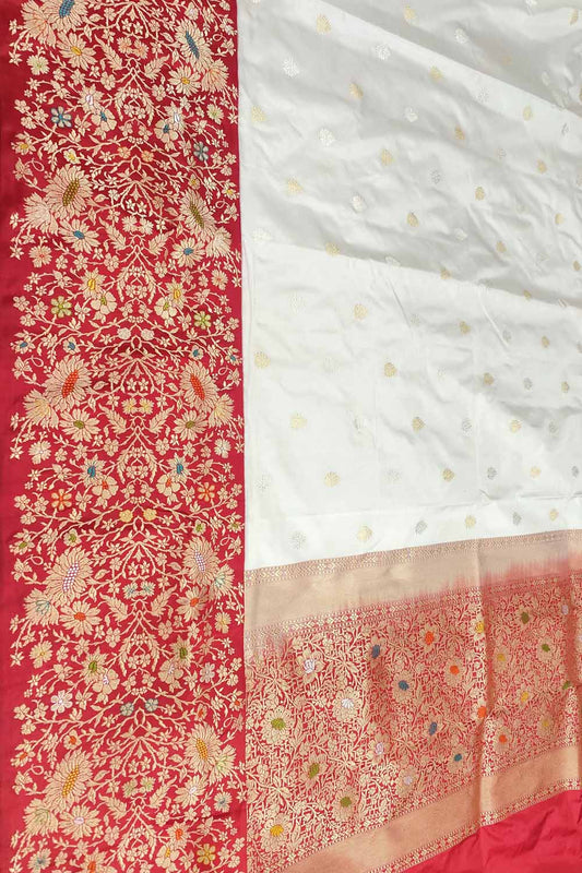 Elegant Off White Banarasi Handloom Silk Saree - Luxurion World