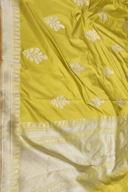 Yellow Banarasi Handloom Katan Silk Saree - Pure Elegance - Luxurion World