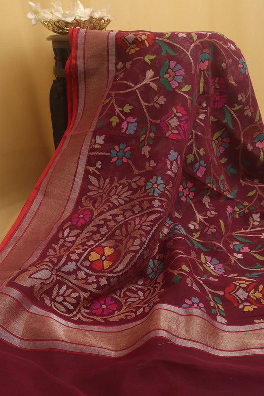 Purple Banarasi Handloom Pure Cotton Real Zari Saree - Luxurion World