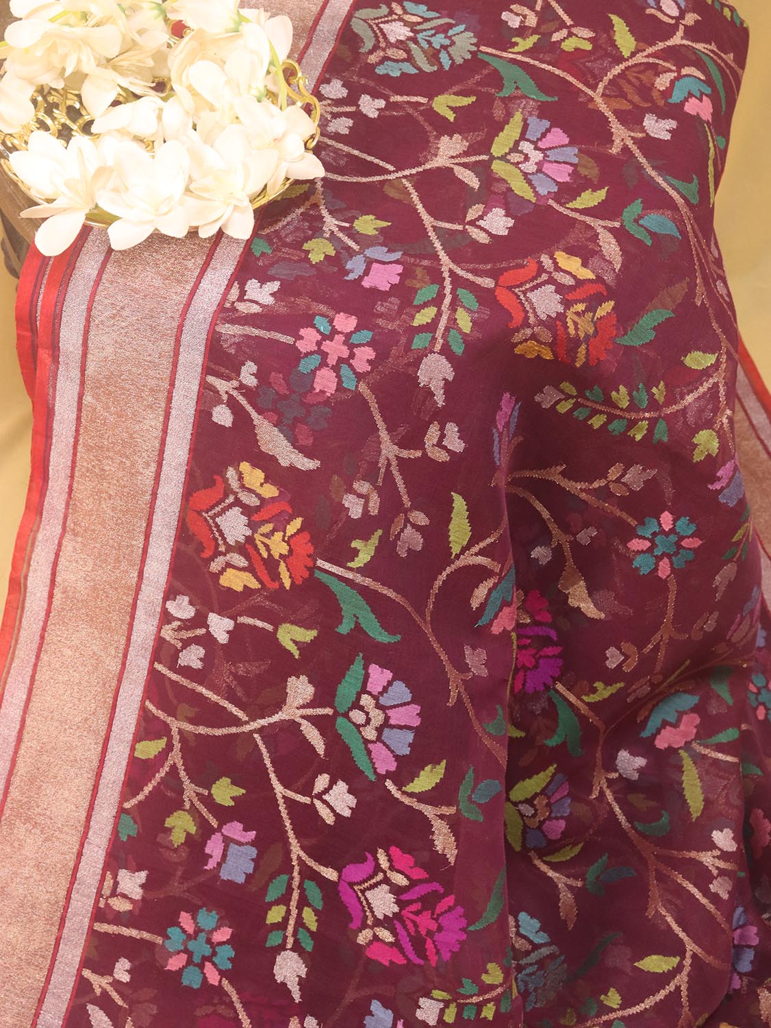 Purple Banarasi Handloom Pure Cotton Real Zari Saree - Luxurion World