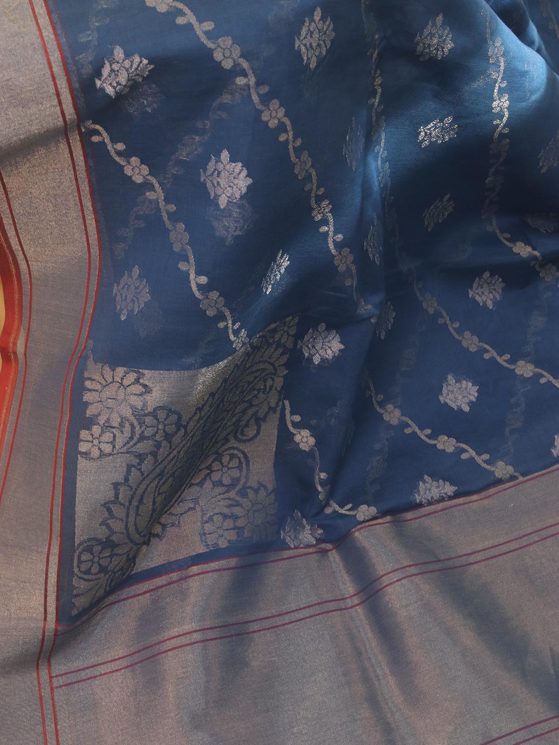 Blue Banarasi Handloom Pure Cotton Saree - Luxurion World