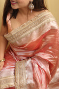 Exquisite Pink Handloom Banarasi Pure Tissue Silk Saree - Luxurion World