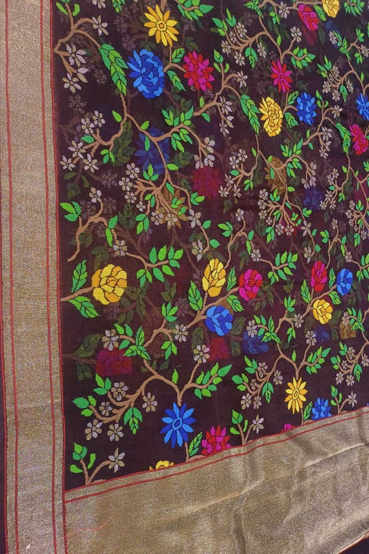 Elegant Brown Handloom Tissue Jamdani Zari Saree