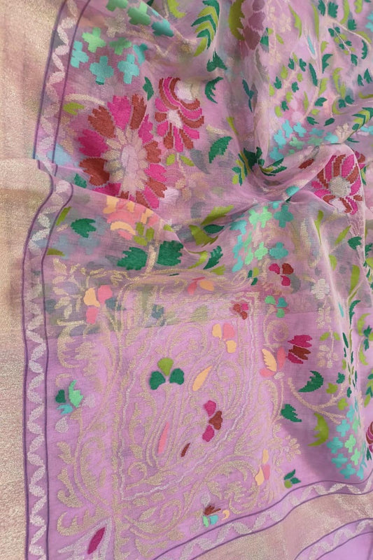 Exquisite Pink Handloom Kora Silk Jamdani Saree