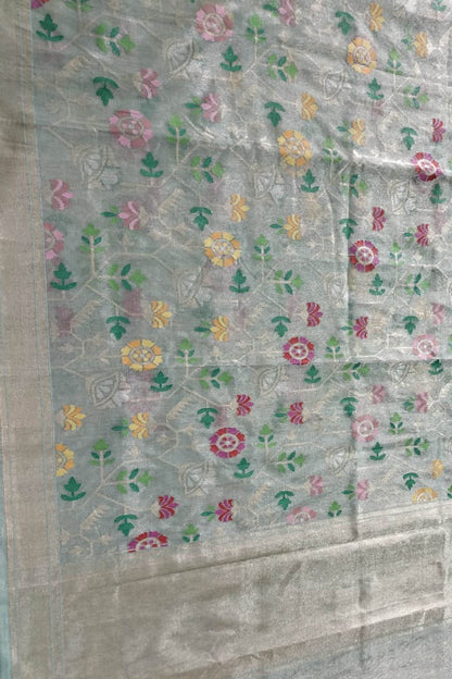 Elegant Pastel Handloom Tissue Jamdani Saree with Real Zari - Luxurion World