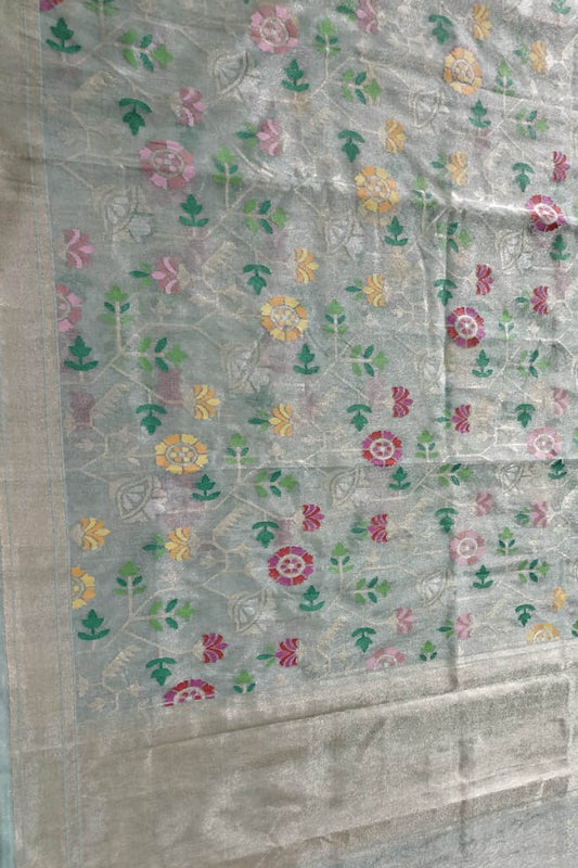 Elegant Pastel Handloom Tissue Jamdani Saree with Real Zari - Luxurion World