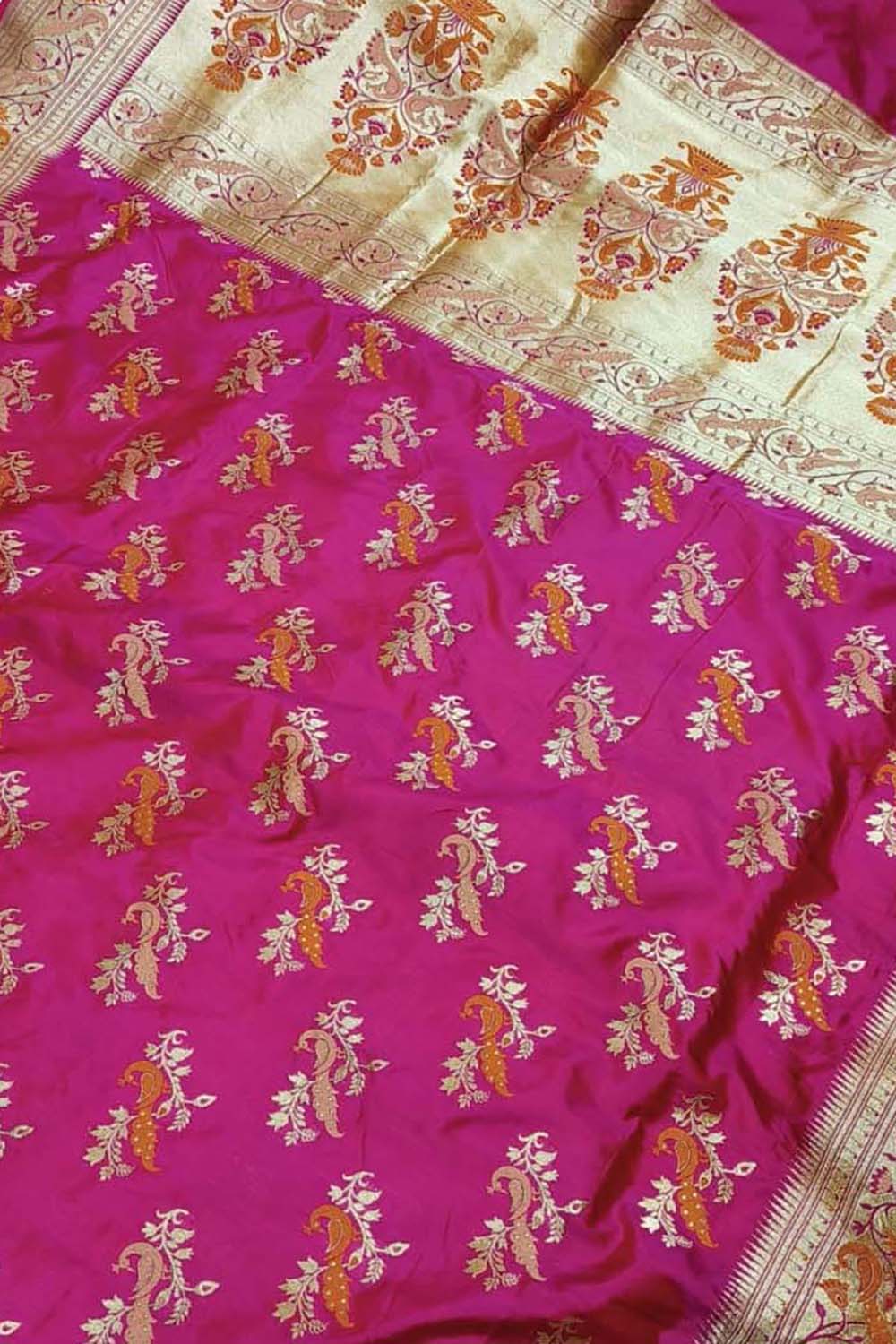 Pink Banarasi Handloom Pure Katan Silk Saree - Luxurion World