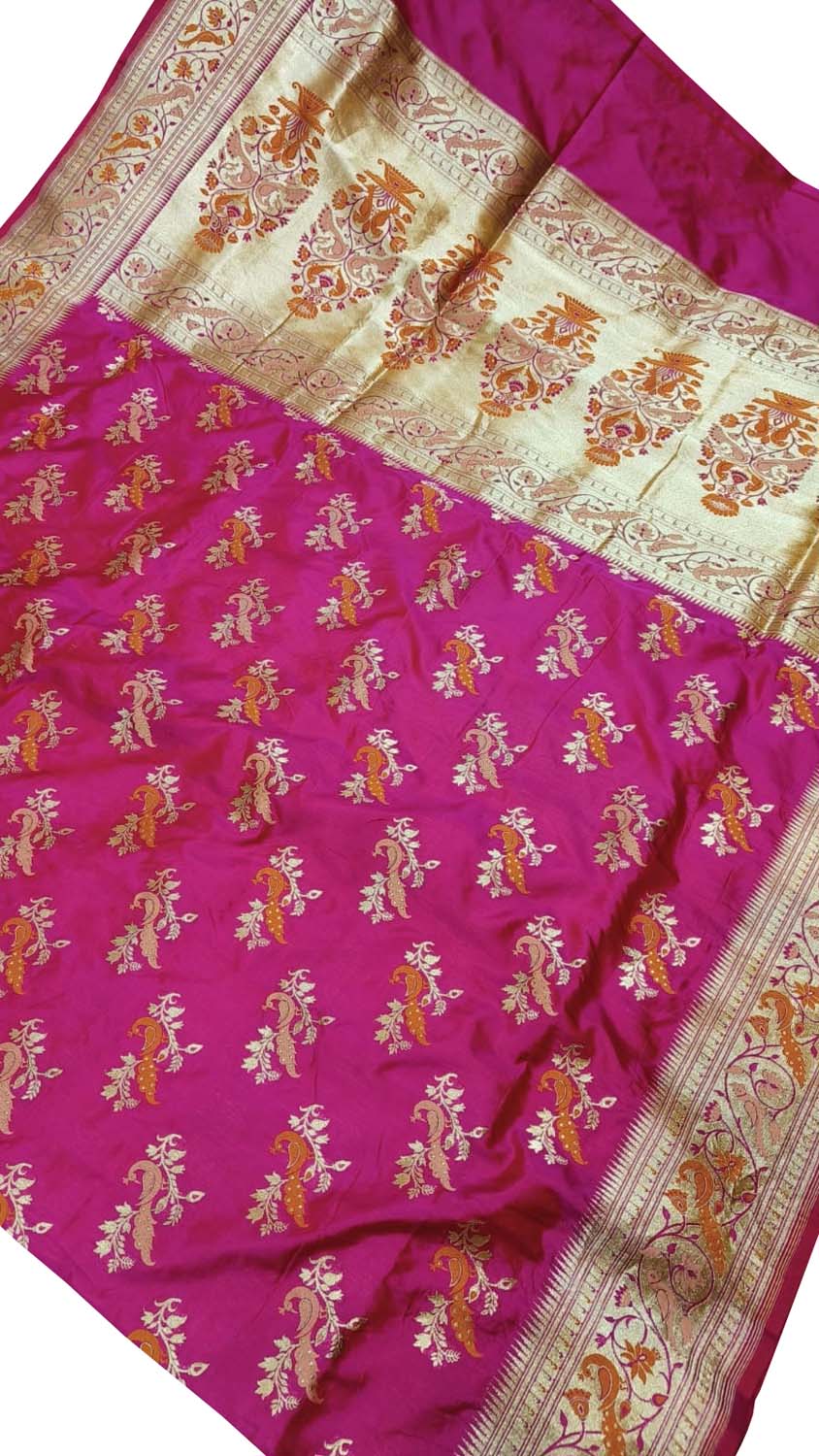 Pink Banarasi Handloom Pure Katan Silk Saree - Luxurion World