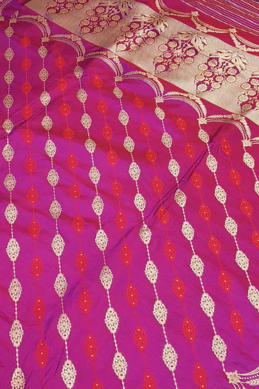 Pink Banarasi Handloom Pure Katan Silk Saree - Luxurion World