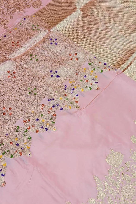 Pink Banarasi Handloom Pure Katan Silk Saree - Luxurion World