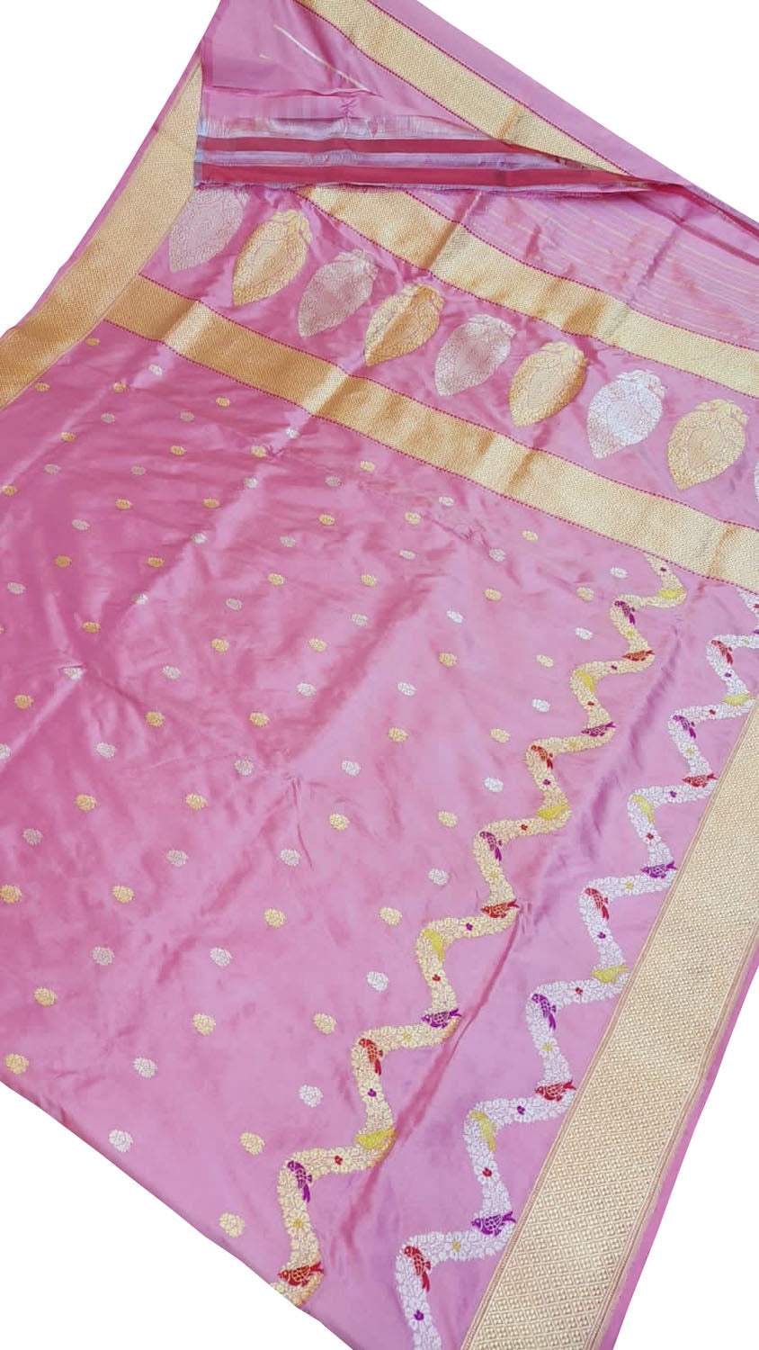 Pink Banarasi Handloom Pure Katan Silk Meenakari Saree - Luxurion World