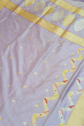 Purple Banarasi Handloom Pure Katan Silk Meenakari Saree - Luxurion World