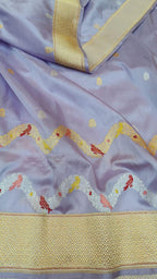 Purple Banarasi Handloom Pure Katan Silk Meenakari Saree - Luxurion World