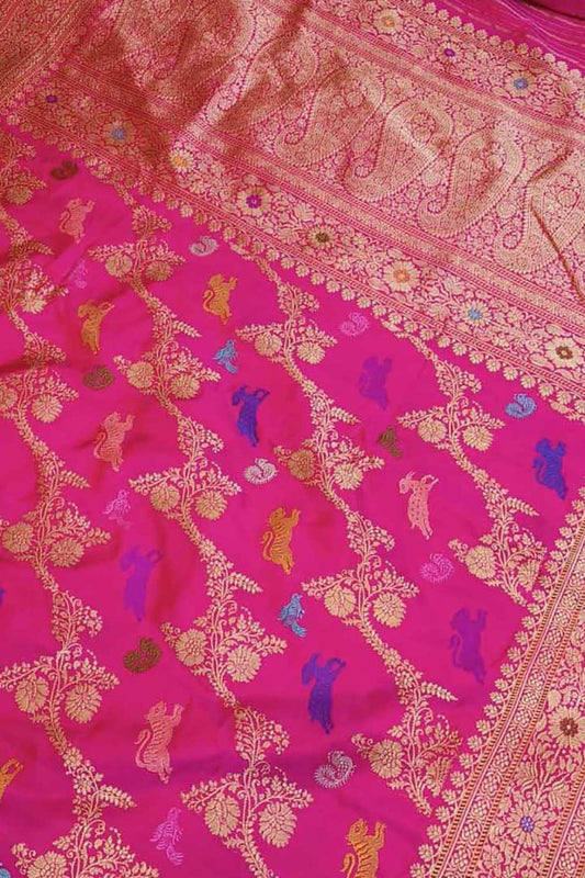 Pink Banarasi Handloom Pure Katan Silk Meenakari Saree - Luxurion World