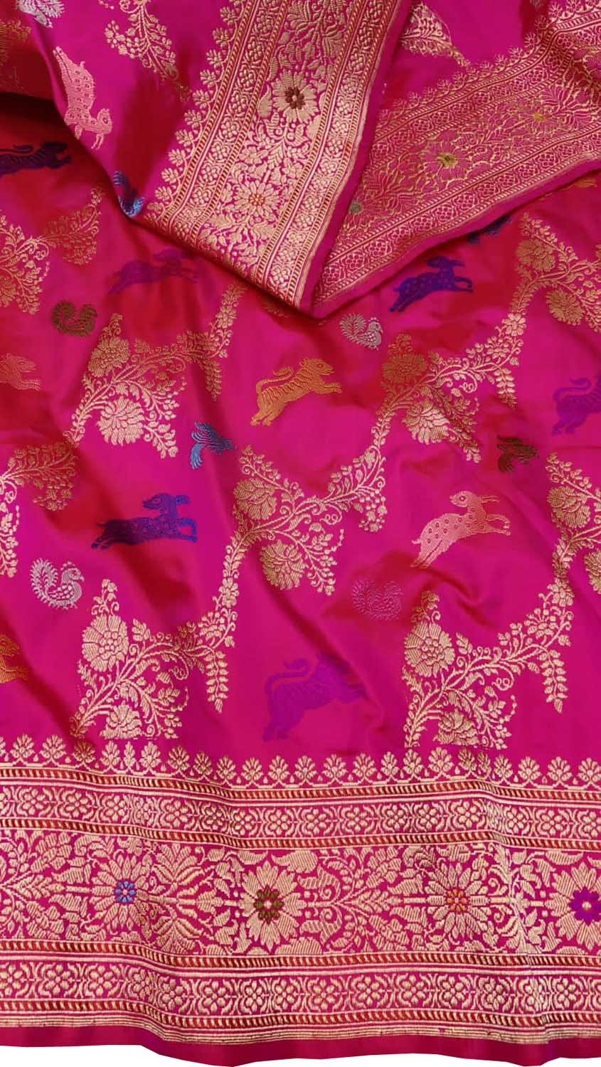 Pink Banarasi Handloom Pure Katan Silk Meenakari Saree - Luxurion World