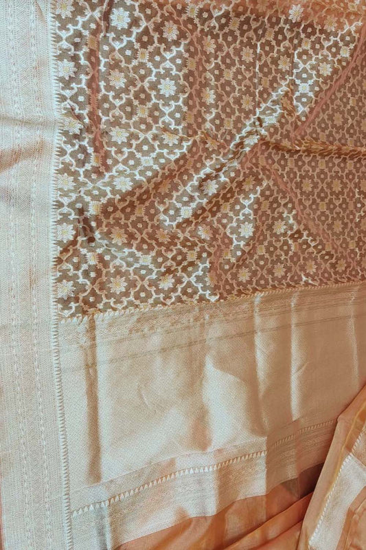 Orange Banarasi Handloom Tissue Silk Saree