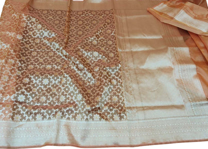 Orange Banarasi Handloom Tissue Silk Saree - Luxurion World