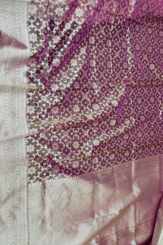 Pink Banarasi Handloom Tissue Silk Saree