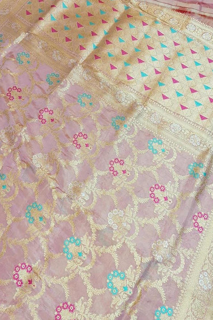 Pink Banarasi Handloom Tissue Silk Saree - Luxurion World