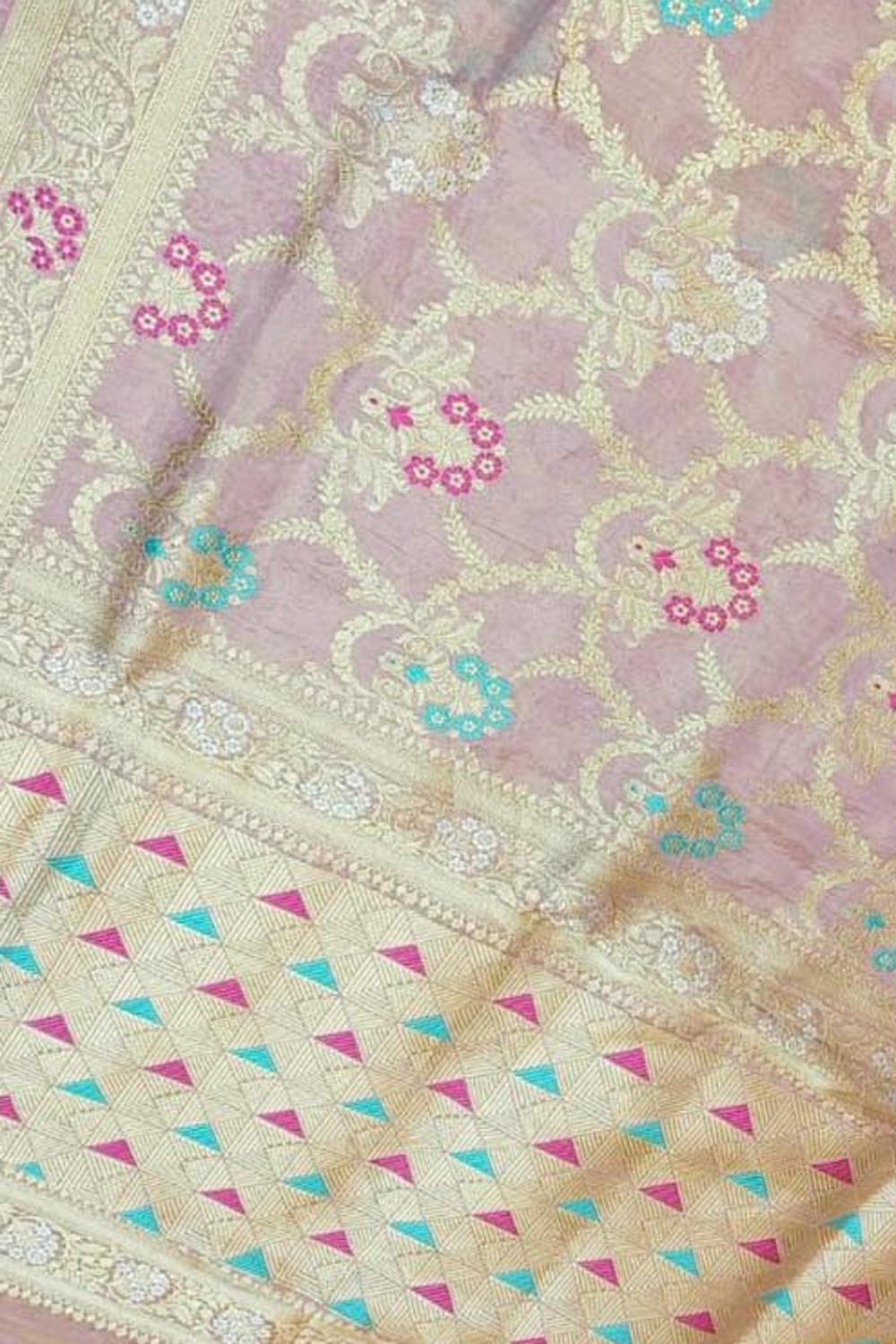 Pink Banarasi Handloom Tissue Silk Saree - Luxurion World
