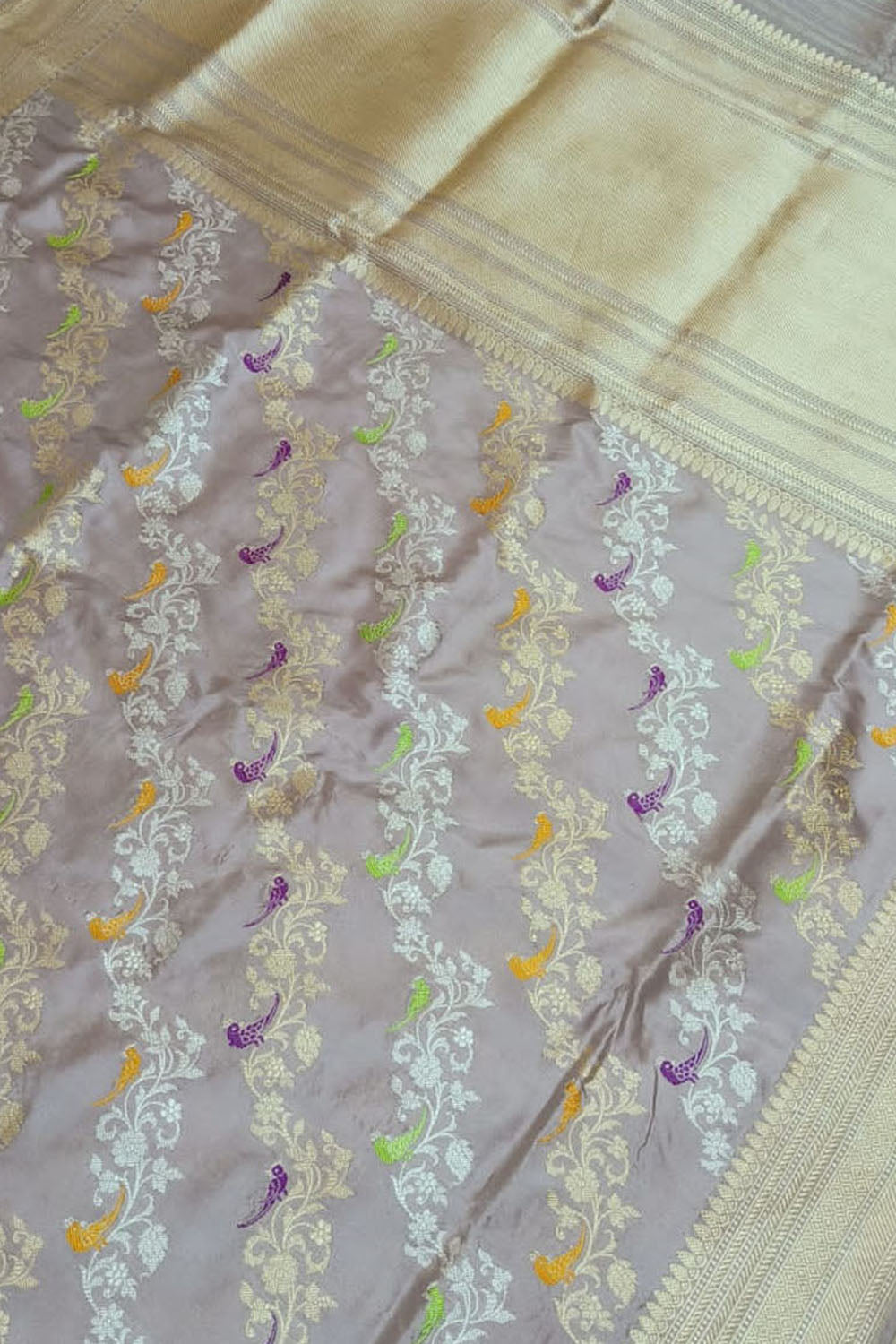 Purple Banarasi Handloom Pure Katan Silk Meenakari Saree - Luxurion World