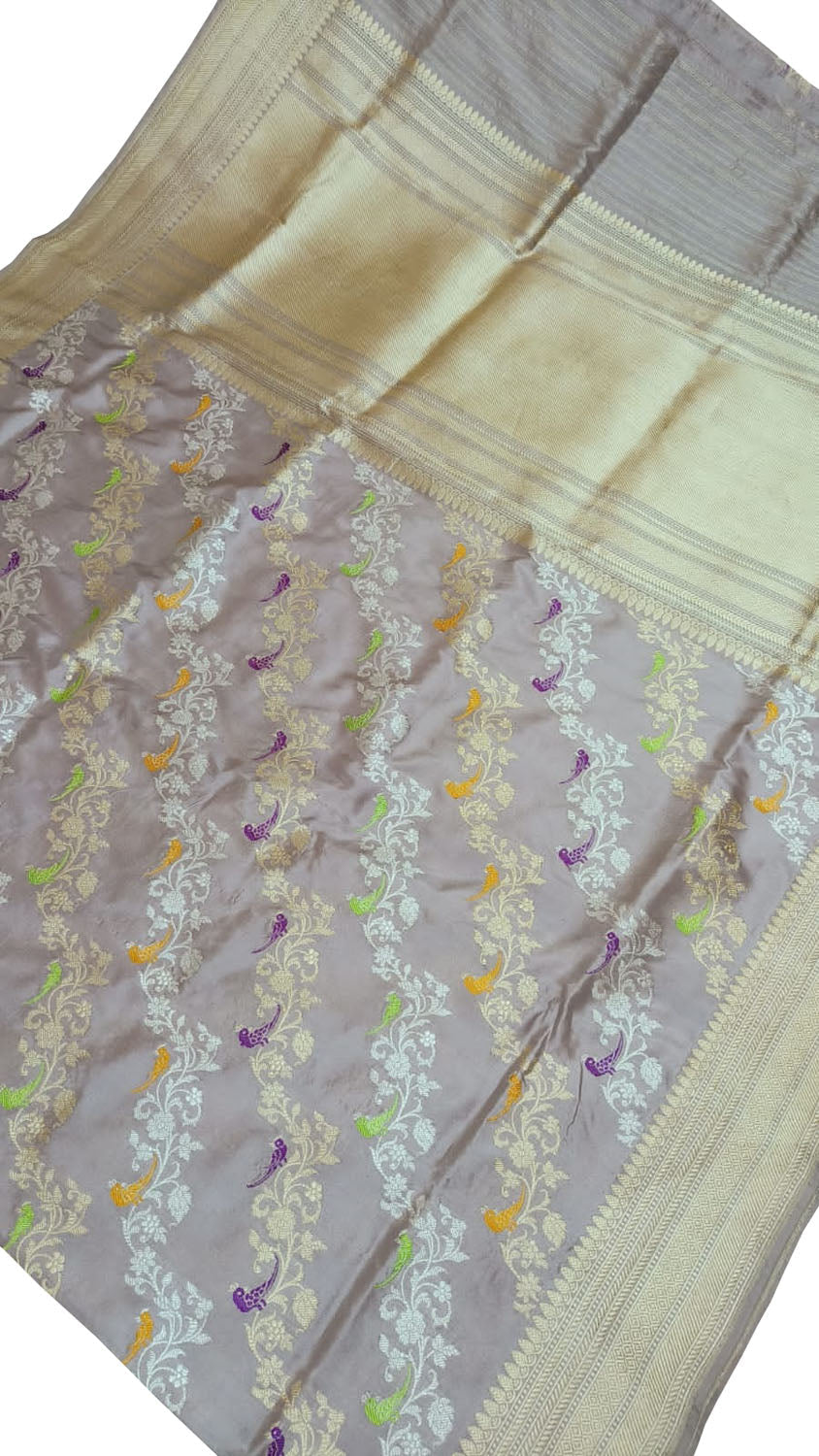 Purple Banarasi Handloom Pure Katan Silk Meenakari Saree - Luxurion World