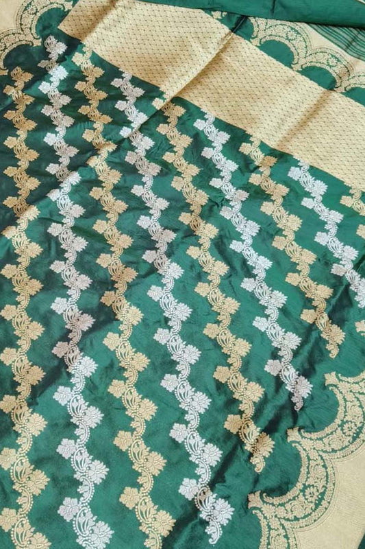 Green Banarasi Handloom Pure Katan Silk Kadwa Saree - Luxurion World