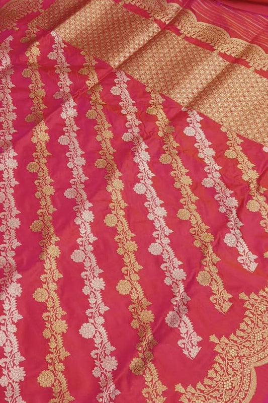 Pink Banarasi Handloom Pure Katan Silk Kadwa Saree - Luxurion World