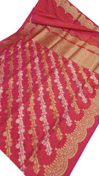 Pink Banarasi Handloom Pure Katan Silk Kadwa Saree - Luxurion World
