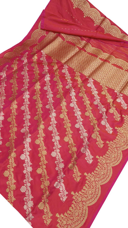 Pink Banarasi Handloom Pure Katan Silk Kadwa Saree - Luxurion World