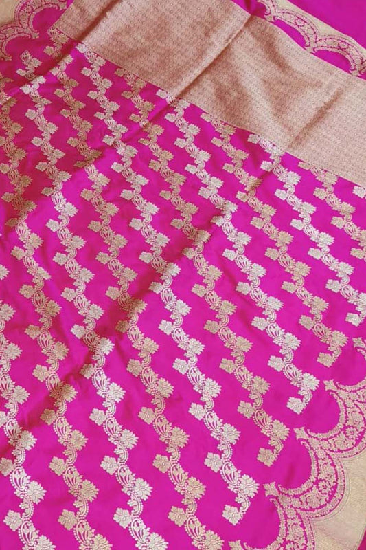 Pink Banarasi Handloom Pure Katan Silk Kadwa Saree - Luxurion World