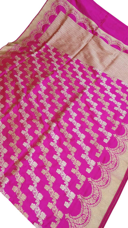 Pink Banarasi Handloom Pure Katan Silk Kadwa Saree - Luxurion World