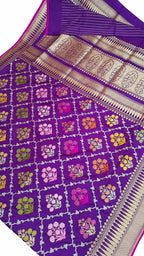 Purple Banarasi Handloom Pure Katan Silk Kadwa Saree - Luxurion World