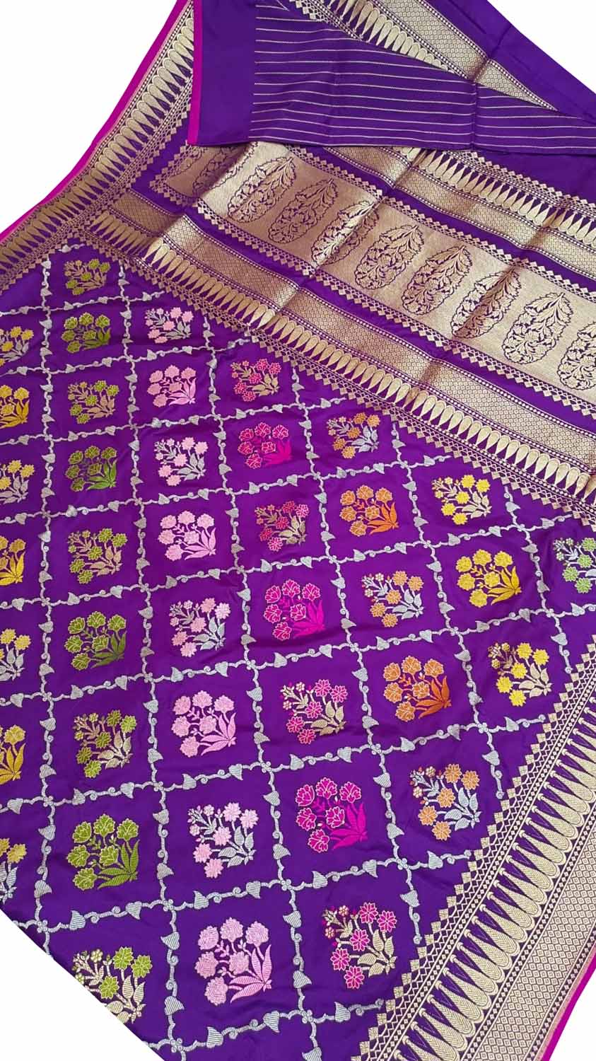 Purple Banarasi Handloom Pure Katan Silk Kadwa Saree - Luxurion World