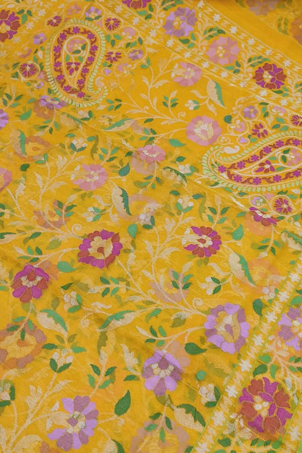 Yellow Banarasi Handloom Real Zari Pure Cotton Saree - Luxurion World