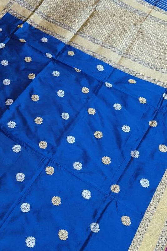 Blue Banarasi Handloom Pure Katan Silk Saree - Luxurion World